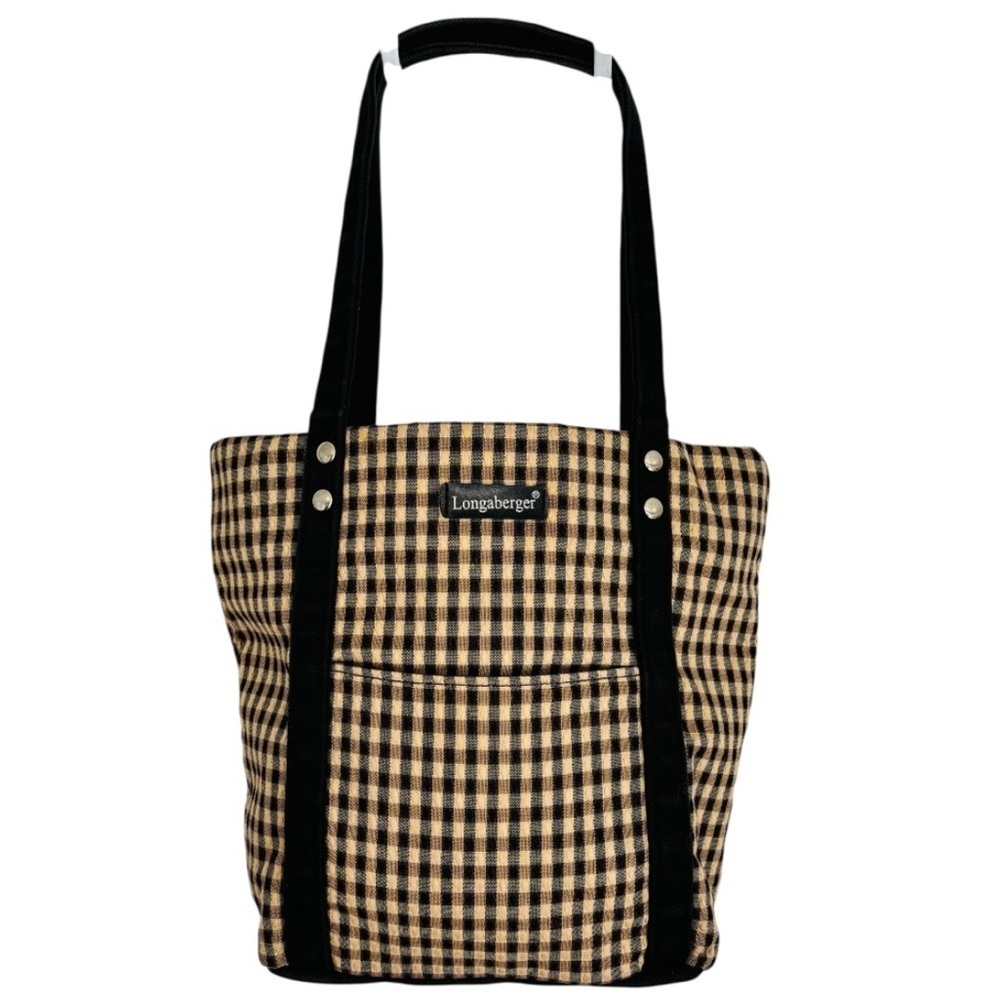 Longaberger Women’s Homestead Black Tan Checkered Tote Bag